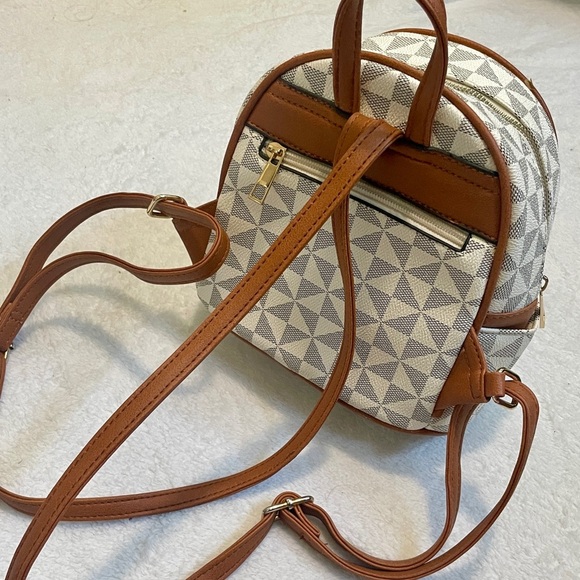 Geometric Patterned Mini Backpack with Brown Accents - Picture 2 of 11